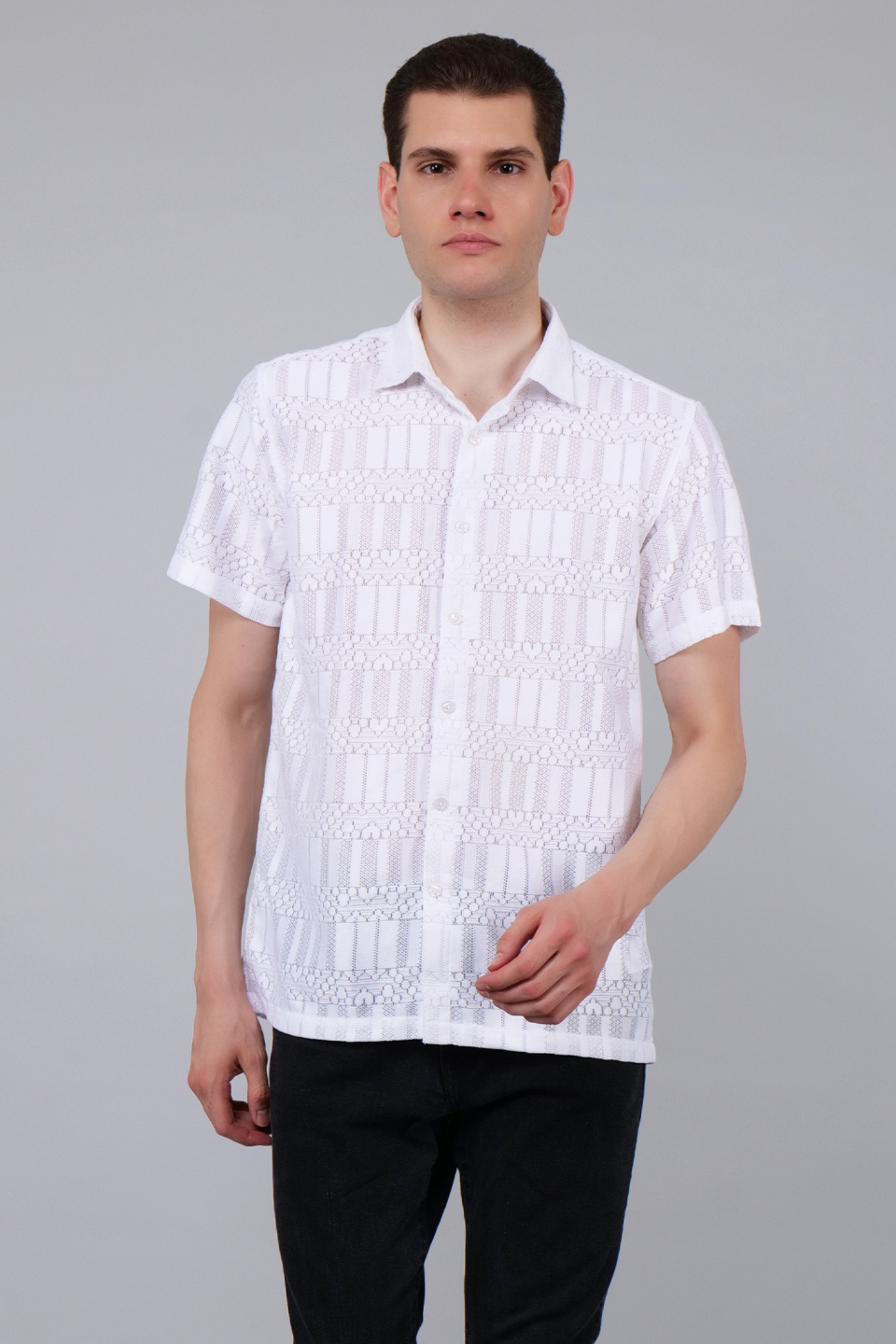SYUMAN 24SS Crochet Short Sleeve Shirt ⁡ Sky Magic Men's Knit Button Down Casual Shirt Short Sleeve